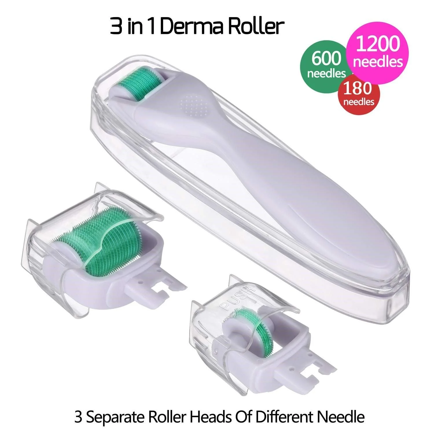 Ролер для мікронідлінгу BOWKA 3-в-1 для бороди - 600 (0.30 мм) 180 (0.25 мм) 1200 (0.50 мм) для обличчя та тіла, фото №3