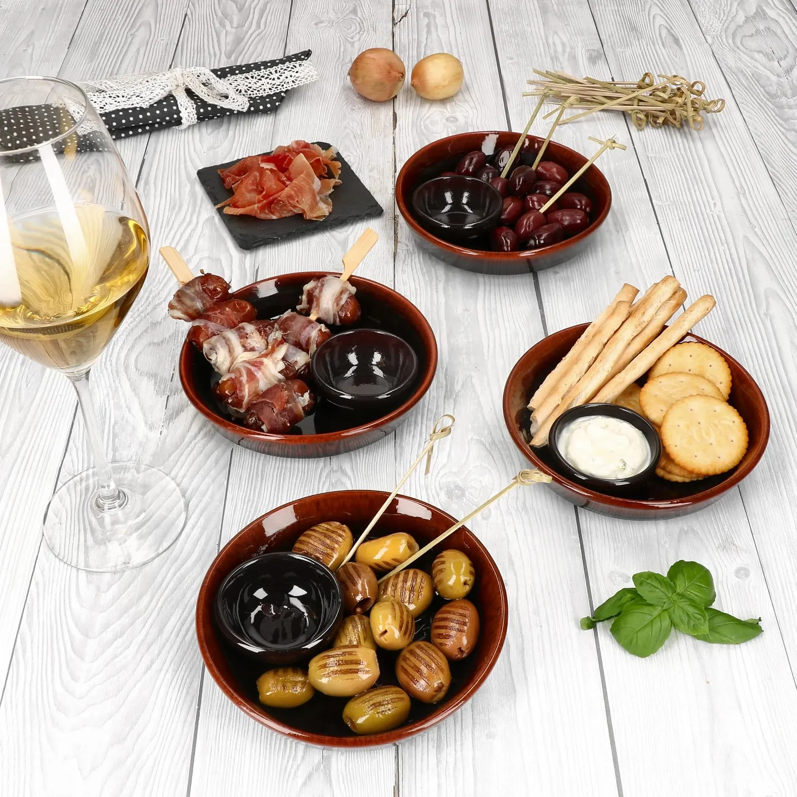 Миска MamboCat Juego Tapas, набор 4 шт., 14.3 см диаметр, темно-коричневая миска для оливок, фото №3