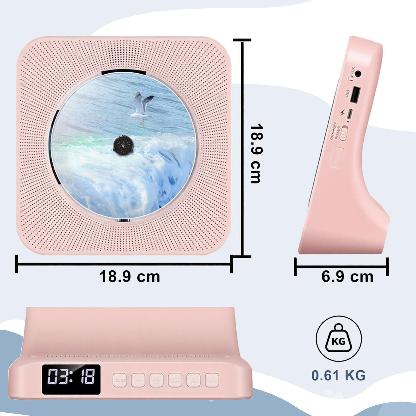 CD-проигрыватель Bluetooth с HiFi динамиком, с пультом дистанционного управления, LED-экраном, FM-радио, AUX/USB, разъемом для наушников, пылезащитной крышкой, фото №6