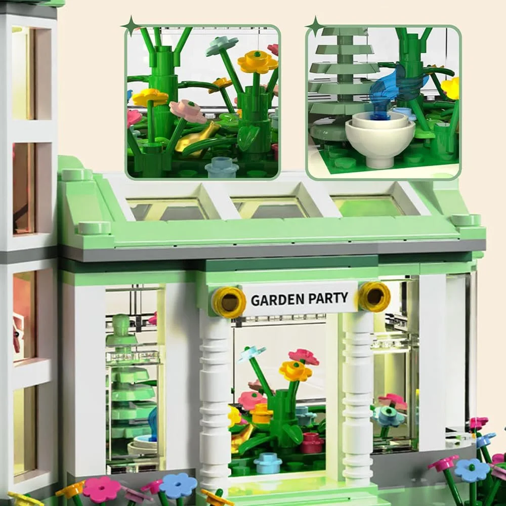 Строительные блоки Barweer Дом Солнечный ботанический сад Дома, Модель городской архитектуры, Модульный набор для строительства таунхаусов для взрослых и детей (827 деталей), фото №3