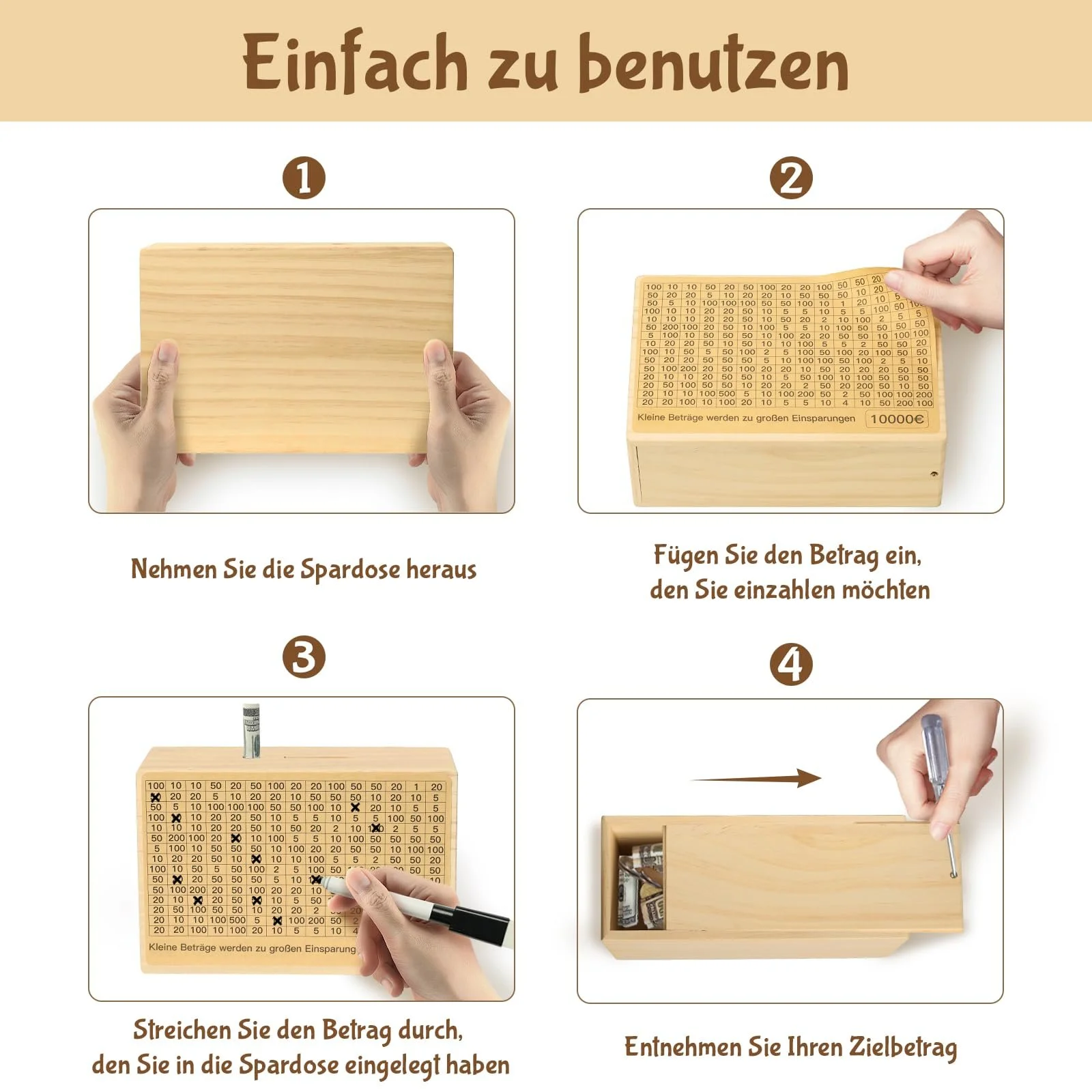 Скарбничка Bemaystar Personalised дерев'яна з цілями 5000 €, фото №4