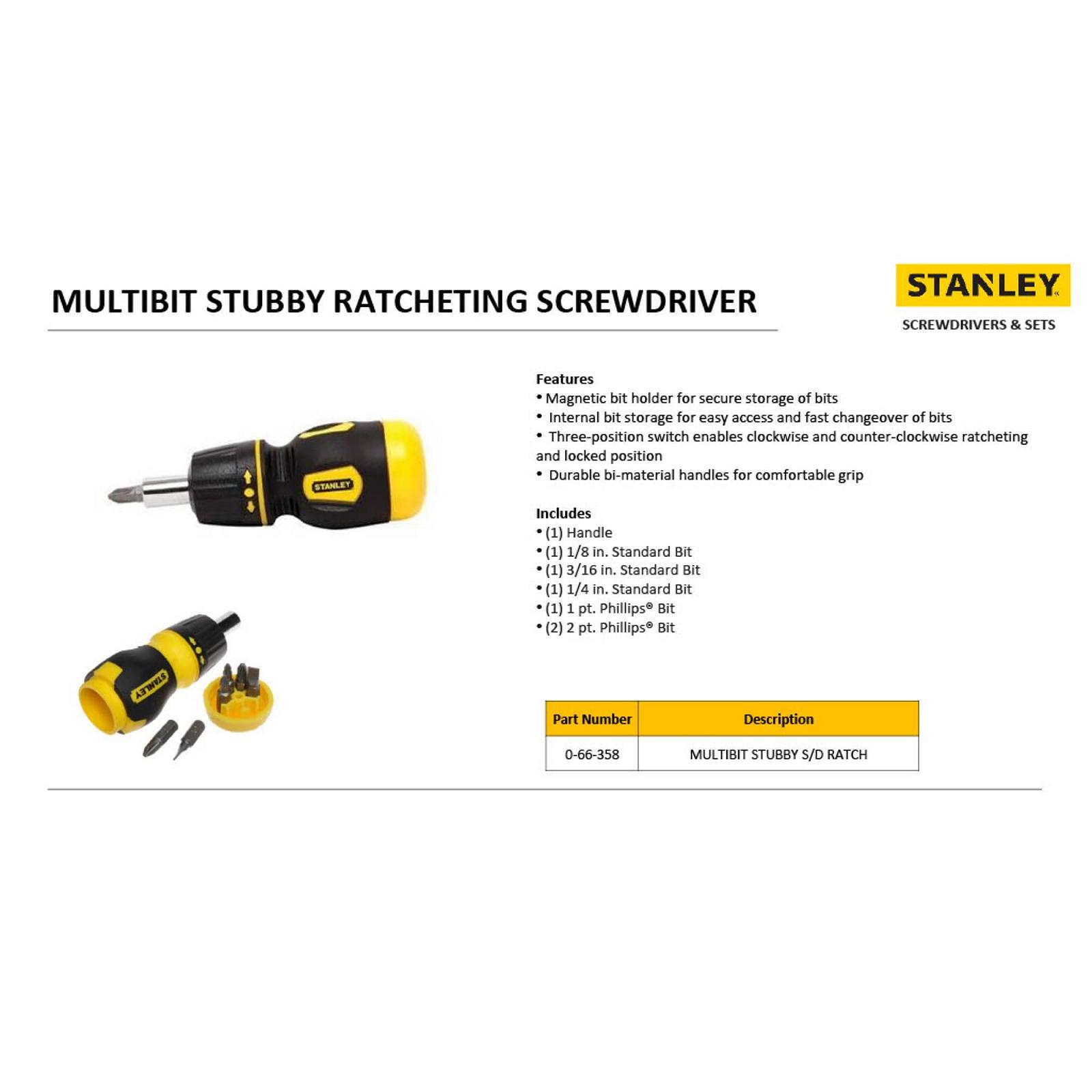 Викрутка з набором біт Stanley 066358 Stubby з храповим механізмом, фото №7 Викрутка з набором біт Stanley 066358 Stubby з храповим механізмом, фото №7