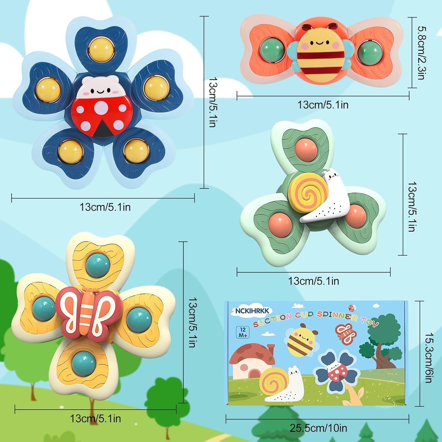 Игрушка для ванной Spinner Insect Pattern Design Multi-Colour, набор из 4 штук, фото №3