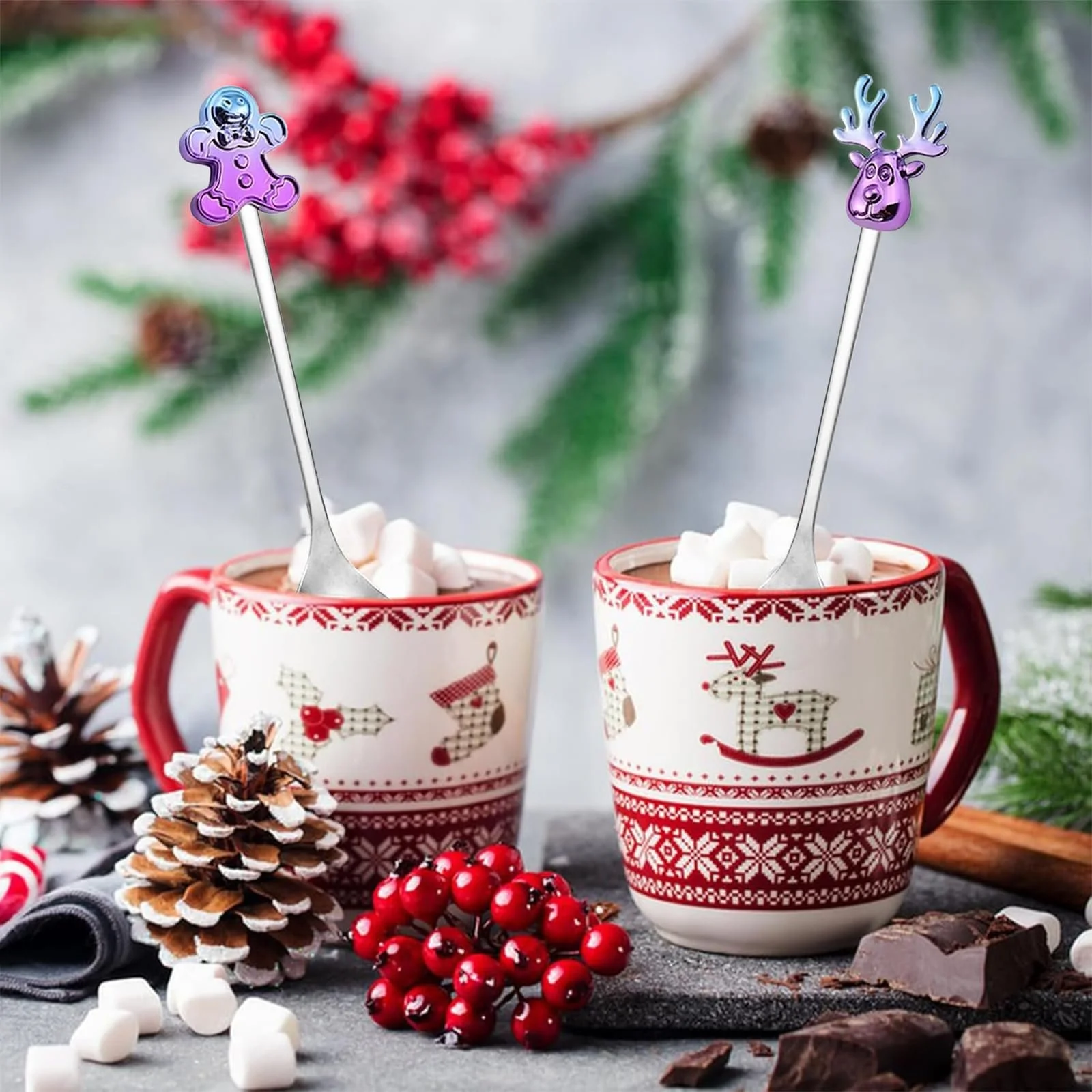 Ложка новогодняя, Ложка для кофе новогодняя, Набор новогодних ложек, Ложка с лосем, Ложка для смешивания, Ложка из нержавеющей стали с лосем, Ложка для кофе с лосем, Десертная ложка (6, Серебряная), фото №5