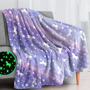 Одеяло Детское LXTOPN Unicorn Светящееся Фланелевое Флисовое Фиолетовый, 150 x 200 см - Фото 1