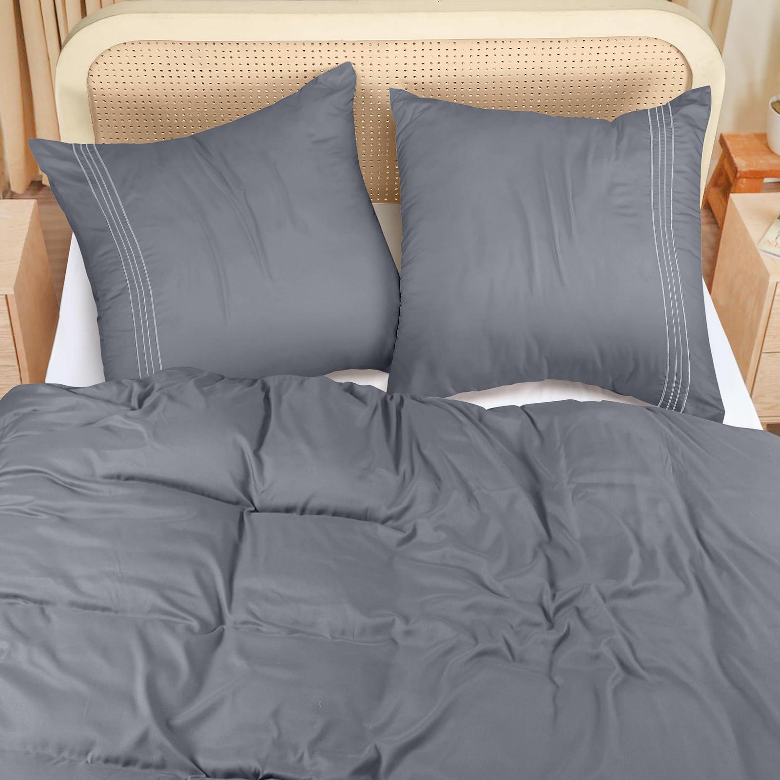 Комплект постільної білизни Utopia Bedding, 200 x 200 см - Підковдра з мікрофібри 200 x 200 см + 2 вишиті наволочки 80 x 80 см - Сірий, фото №4