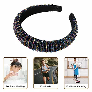 Обруч для волосся з кристалами та штучними перлинами, широкий - Фото 1