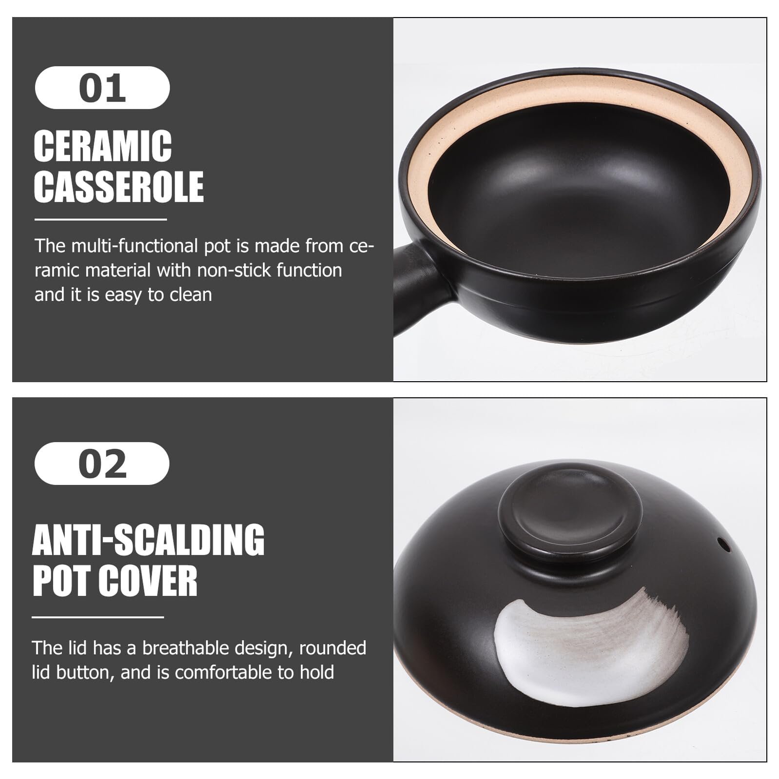 Горшок керамический с крышкой и одной ручкой термостойкий для супа и риса, фото №4