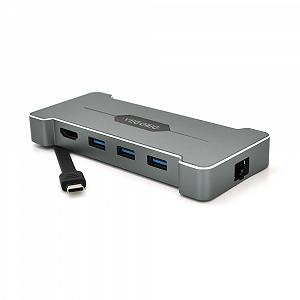 Хаб-конвертор VEGGIEG TC06 Type-C папа на Type-C мама USB3.0*3(мама) HDMI мама RJ45 Silver Box - Фото 1