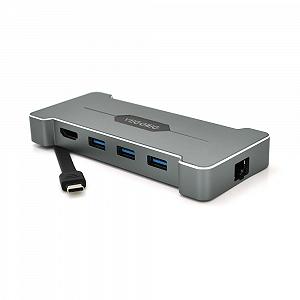 Хаб-конвертор VEGGIEG TC06 Type-C папа на Type-C мама  USB3.0*3(мама) HDMI мама RJ45 Silver Box