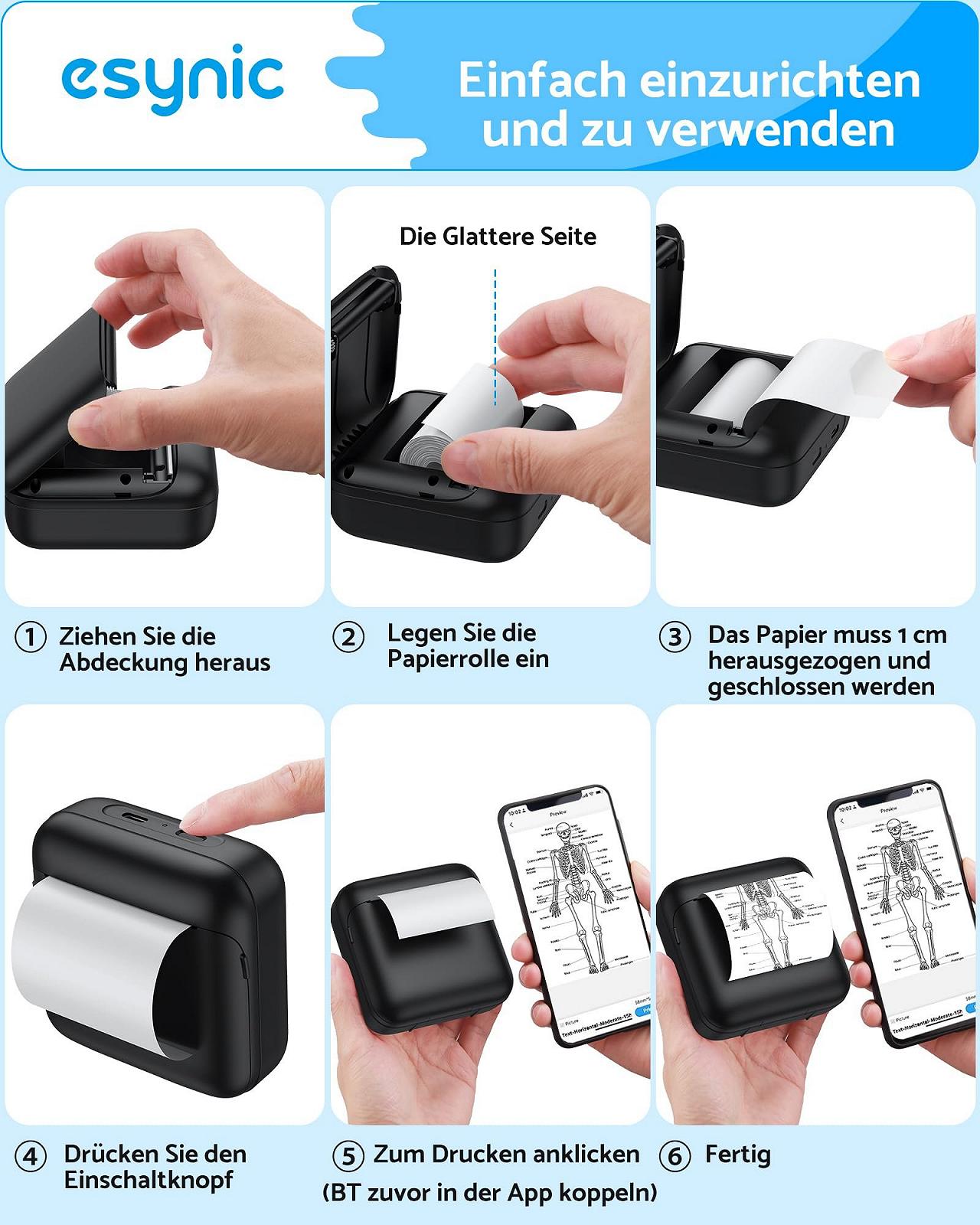 Мини Bluetooth термопринтер eSynic 203 dpi Black, фото №4 Мини Bluetooth термопринтер eSynic 203 dpi Black, фото №4