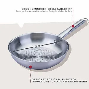 Сковорода FACKELMANN с овальной ручкой, диаметр 20 см, из высококачественной нержавеющей стали synthetic.ua - Фото 1