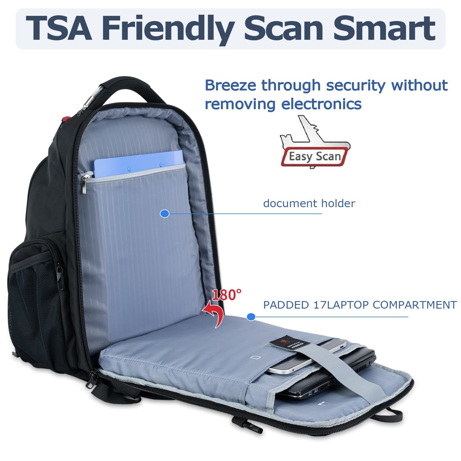 Рюкзак VANKEAN Екстравеликий 17.3 дюймів TSA RFID USB Чорний, фото №4