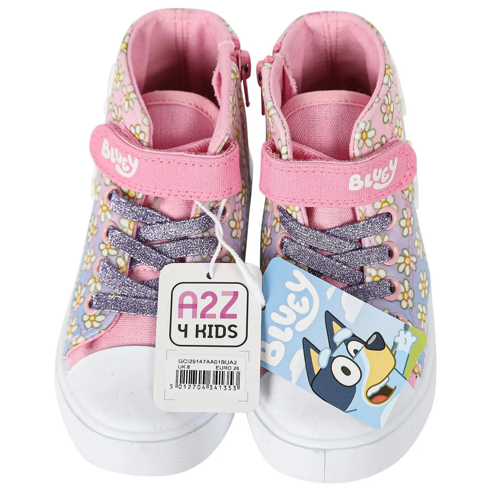 Кеды детские Bluey Высокие кеды для девочек Тканевые туфли с ремешками на липучках Блестящие шнурки и боковая молния Официально лицензированный продукт Цветочный принт Размеры 6-12, фото №6