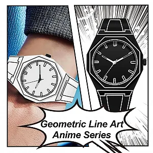 Мужские наручные часы Sketch Minimalist Cartoon Fashion Creative Geometric Line Art Anime Series Analog synthetic.ua - Фото 1