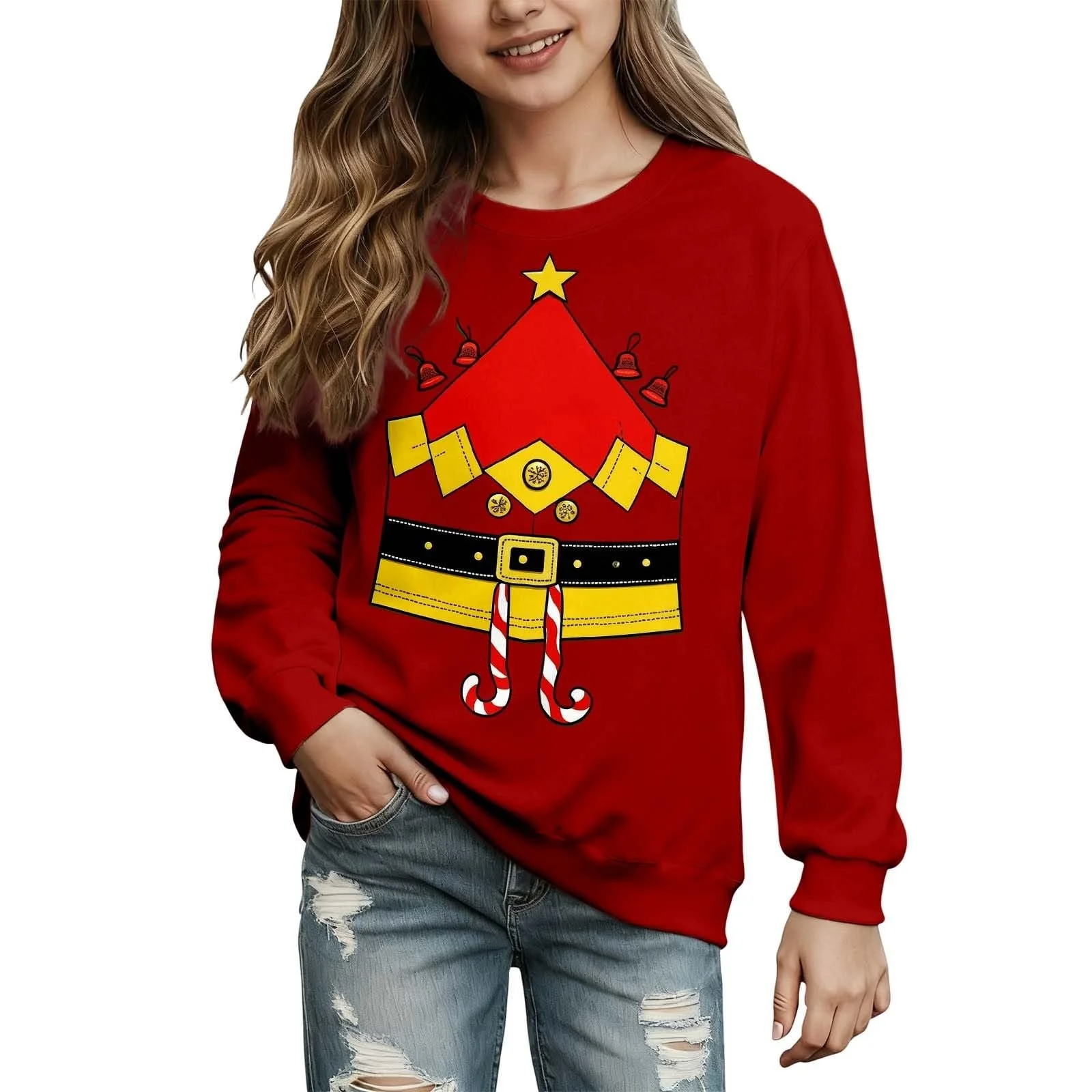 Світшот Різдвяний для дівчаток, з довгими рукавами, мультяшним принтом і круглим вирізом, фото №1