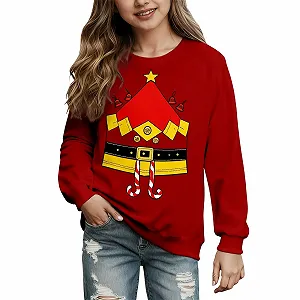 Світшот Різдвяний для дівчаток, з довгими рукавами, мультяшним принтом і круглим вирізом - Фото 1