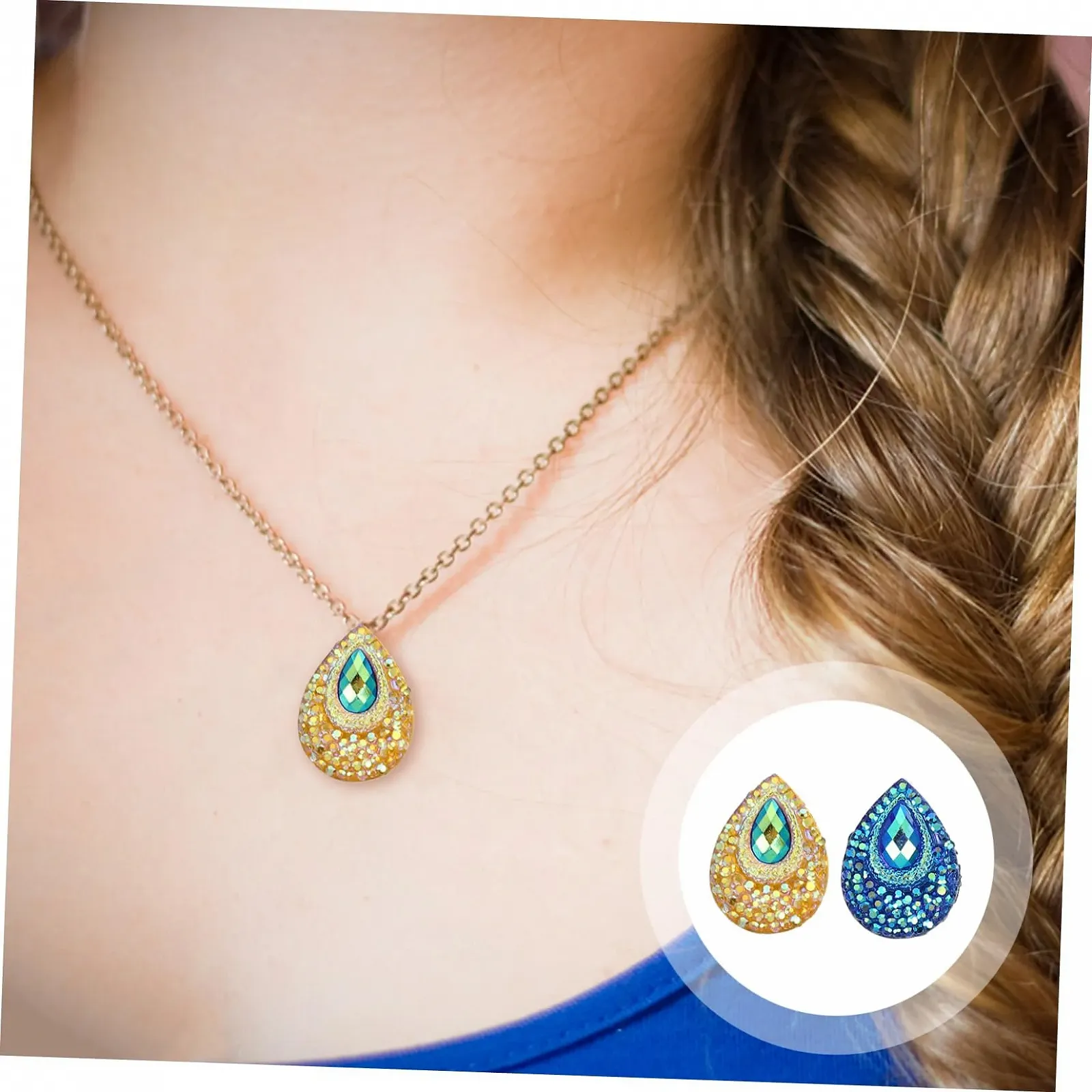 Стрази Плоскі SEWACC Крапля води Смола 18x13мм Синьо-жовтий 100 шт., фото №8