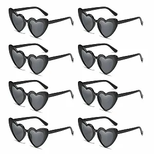 Набор солнцезащитных очков в форме сердца Винтаж Fashion Hippie Черный, 8 шт - Фото 1