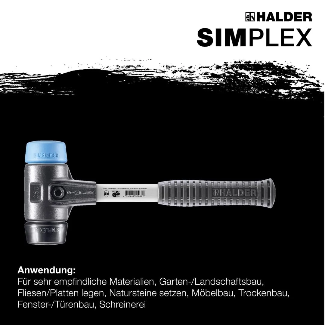 Киянка Halder Simplex 3712050 TPE Rubber з посиленим корпусом із литої сталі 50 мм різнокольорова, фото №3 Киянка Halder Simplex 3712050 TPE Rubber з посиленим корпусом із литої сталі 50 мм різнокольорова, фото №3