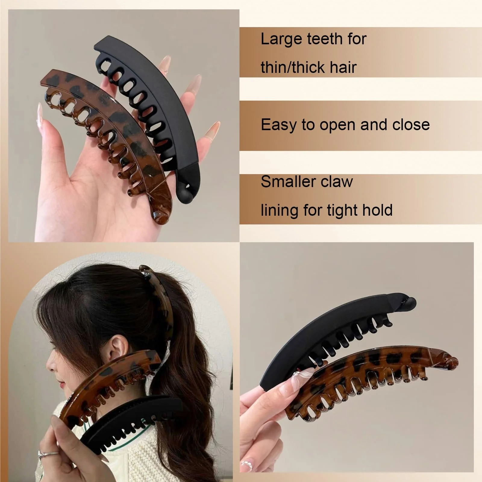 Шпильки-банани Великі для тонкого/густого волосся  Чорний та Черепаховий, 2 шт, фото №3 Шпильки-банани Великі для тонкого/густого волосся  Чорний та Черепаховий, 2 шт, фото №3