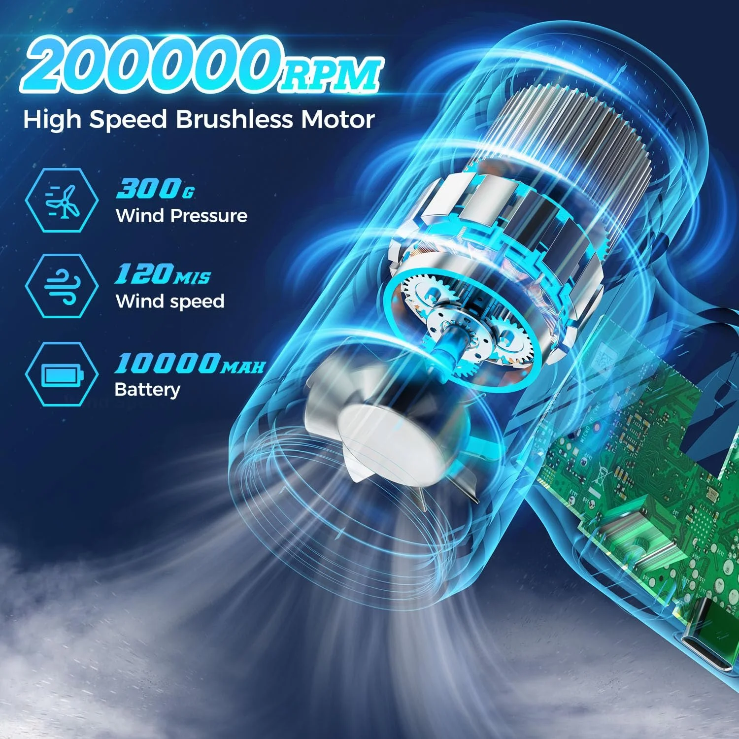 Аккумуляторная воздуходувка MegaFlow50 110000 RPM 3 скорости, фото №2 Аккумуляторная воздуходувка MegaFlow50 110000 RPM 3 скорости, фото №2