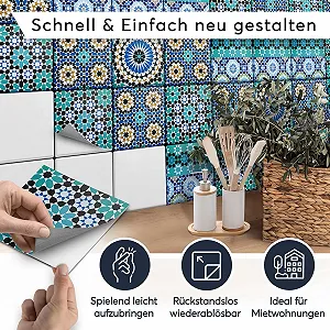 Наклейки на плитку creatisto Бірюзовий мозаїчний візерунок 15 x 15 см 18 шт. synthetic.ua - Фото 1