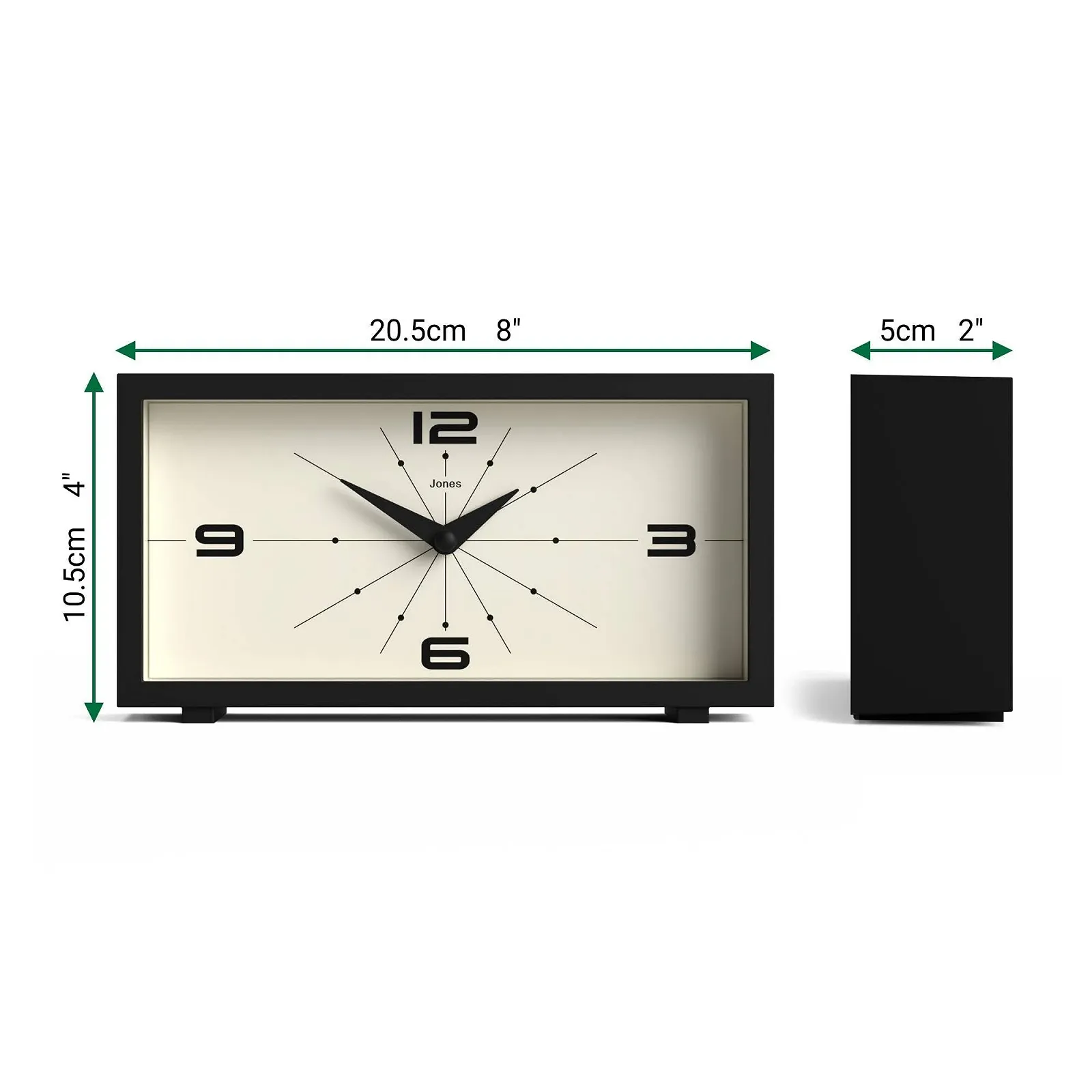 Настольные часы JONES CLOCKS Odeon, современный прямоугольный дизайн, черный, стильный ретро-вид, фото №4 Настольные часы JONES CLOCKS Odeon, современный прямоугольный дизайн, черный, стильный ретро-вид, фото №4