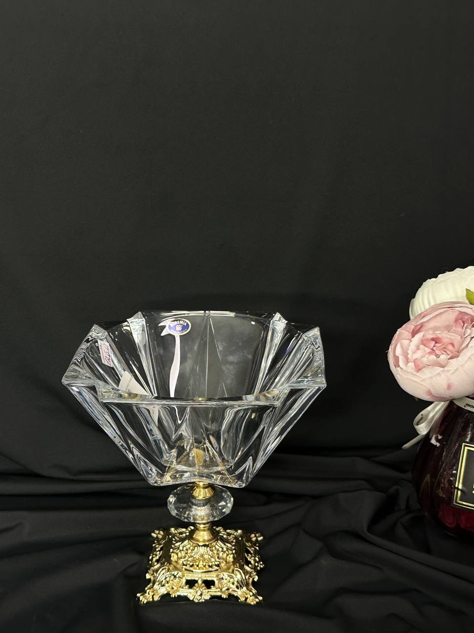 Цукерниця кришталь на золотій ніжці 21х21 см, фото №3