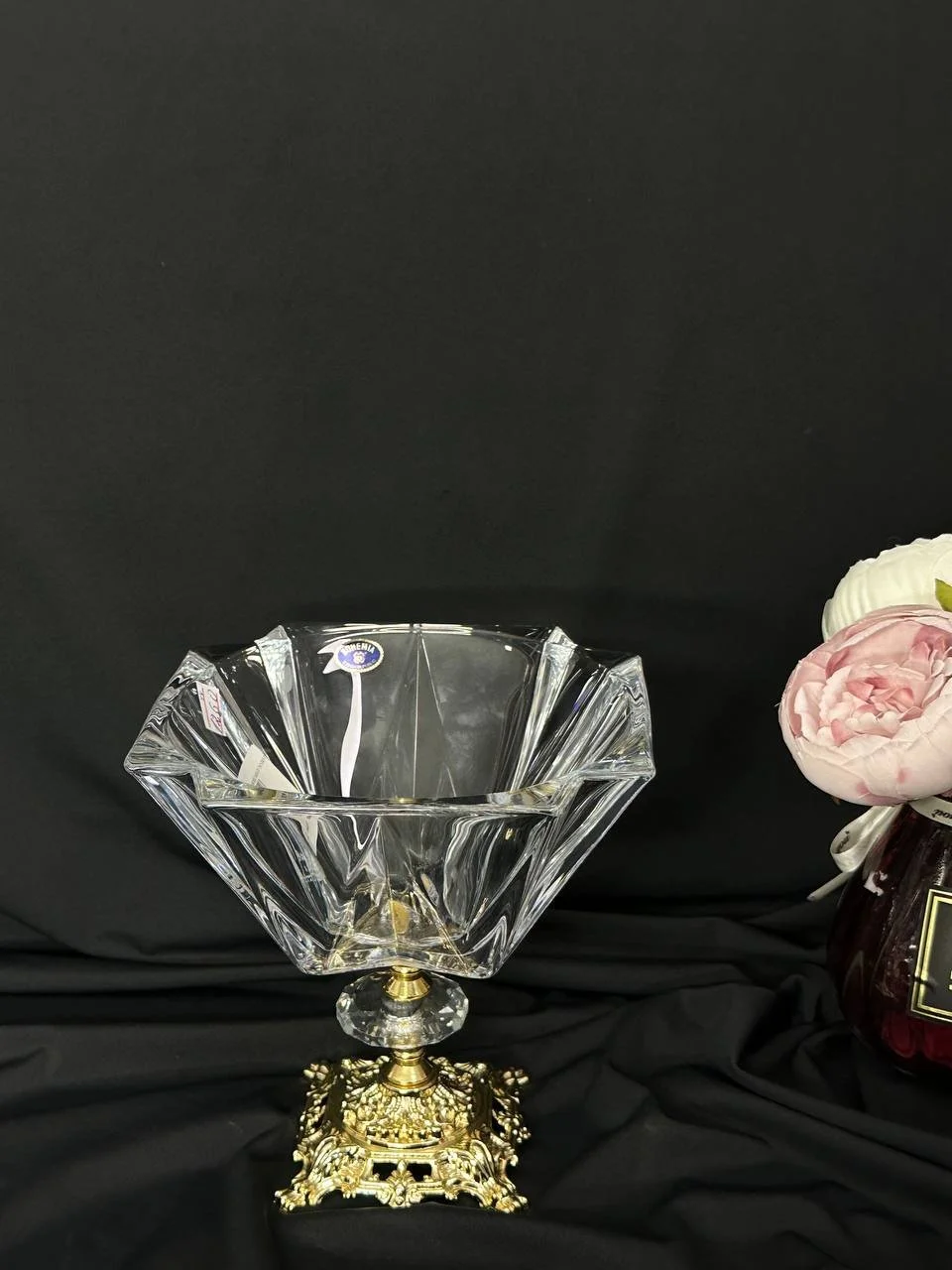 Конфетница хрусталь на золотой ножке 21х21 см, фото №3