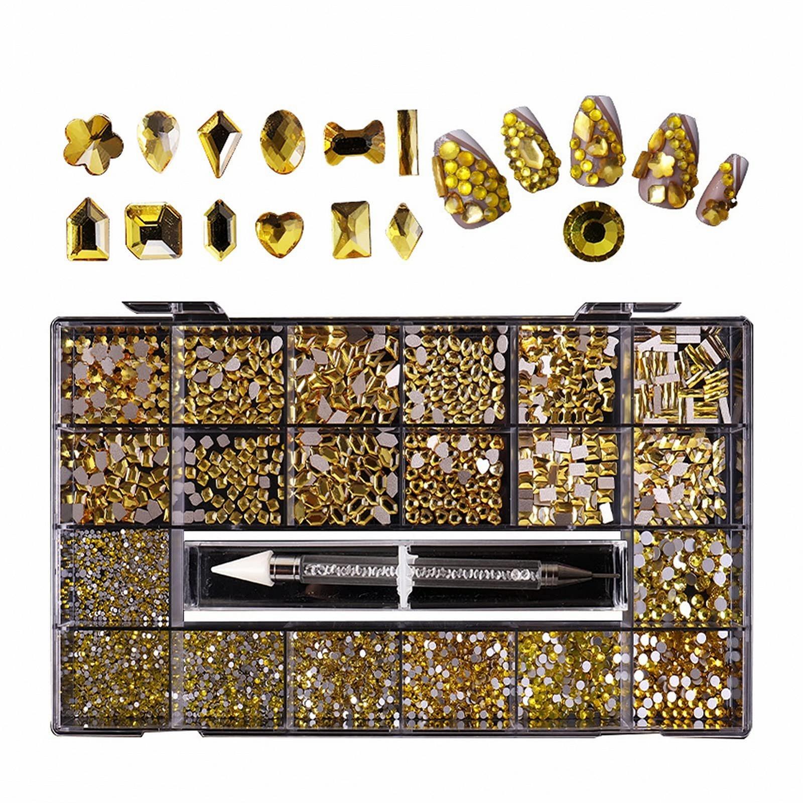 Стрази для нігтів Yaoqijie Діамант-скло, 2500 шт, 21 форма, колір: Лайм, фото №1