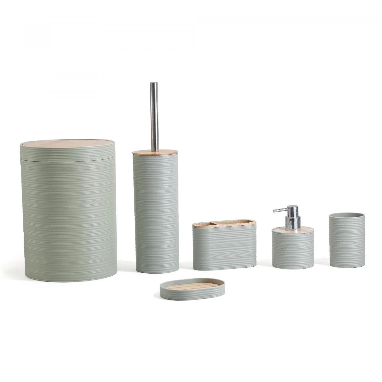 Набор для ванной комнаты Herzberg Bamboo HG04449, 6 предметов, бамбук, шалфейно-зеленый, фото №1