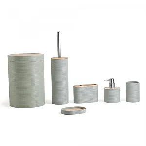 Набор для ванной комнаты Herzberg Bamboo HG04449, 6 предметов, бамбук, шалфейно-зеленый - Фото 1