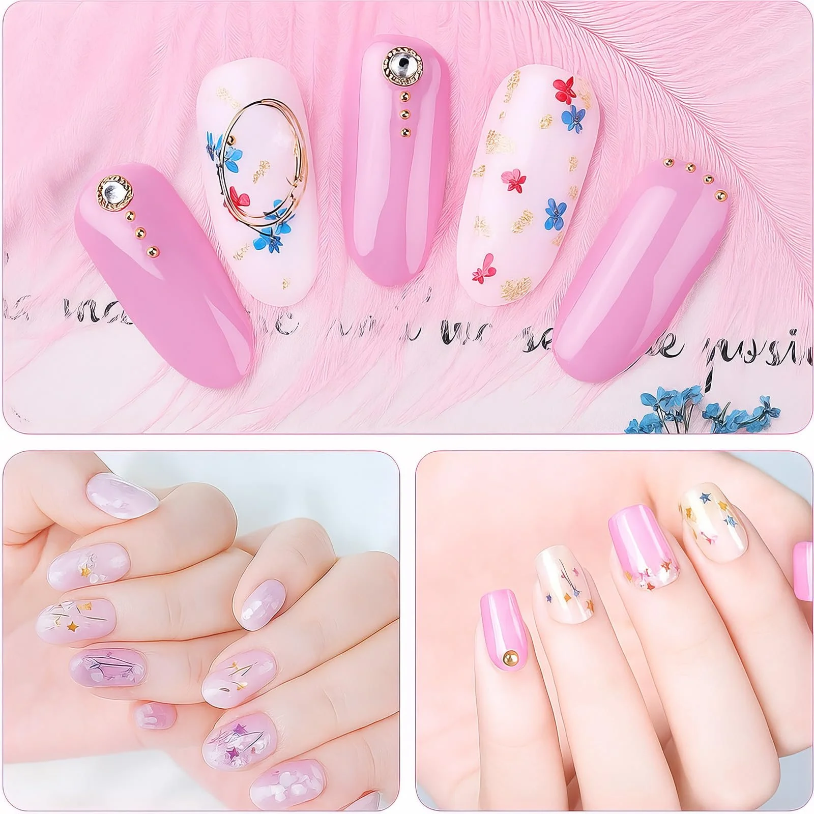 Набор для дизайна ногтей 6 Dried Flowers Bottles Pink 2-in-1 Tweezers Professional, фото №5