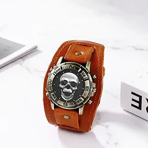 Чоловічий шкіряний годинник JewelryWe з черепом / Аналоговий / Кварцовий / Коричневий synthetic.ua - Фото 1