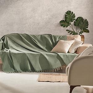 Покрывало Вафельное Milam London Sage Green Хлопок Большое Зеленое 220x240 см synthetic.ua - Фото 1