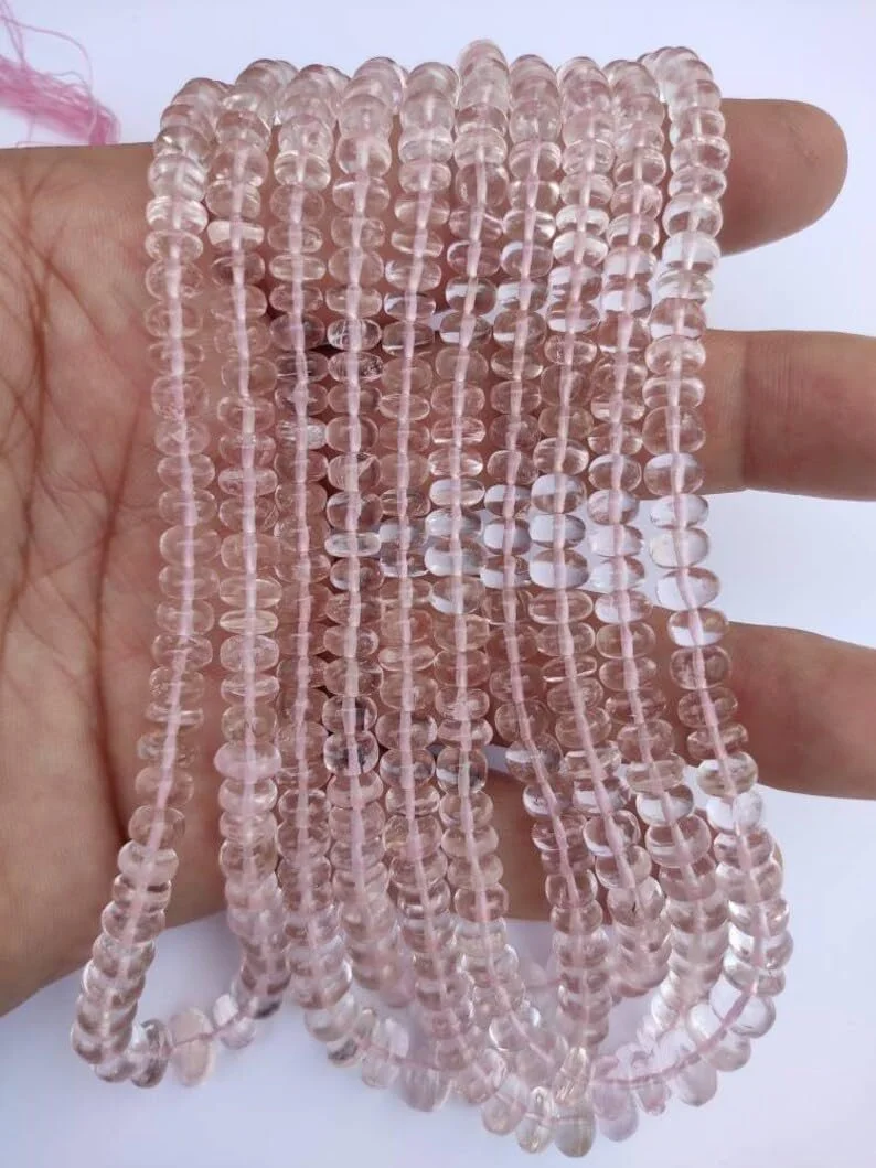 Бусины круглые гладкие из натурального морганита 4-6 мм, длина нити 40 см, розовый цвет, фото №3