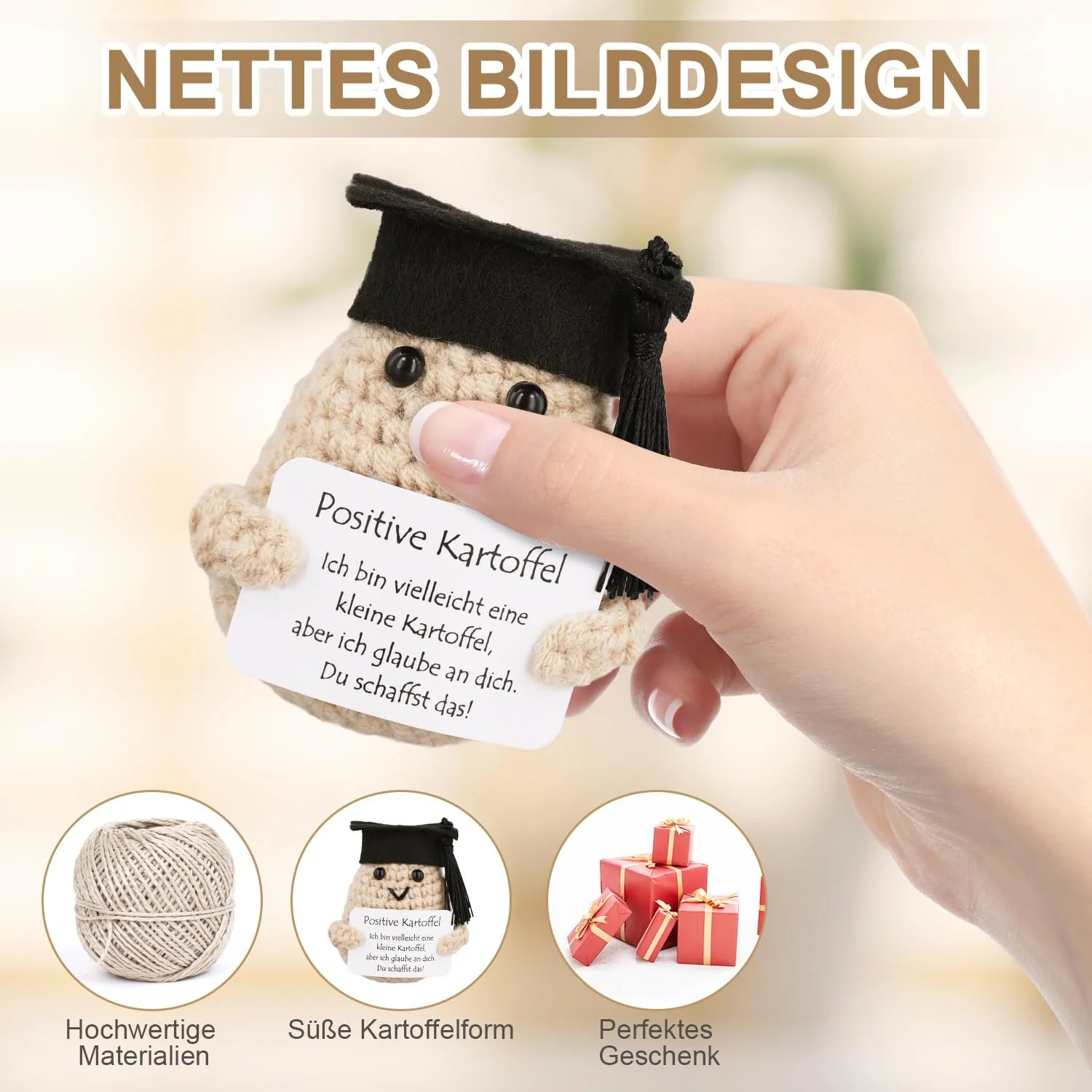 Игрушка PEUTIER Funny Positive Potato с оконечной шапочкой 8.5 см вязаная немецкая креативная вдохновляющая кукла, фото №3 Игрушка PEUTIER Funny Positive Potato с оконечной шапочкой 8.5 см вязаная немецкая креативная вдохновляющая кукла, фото №3