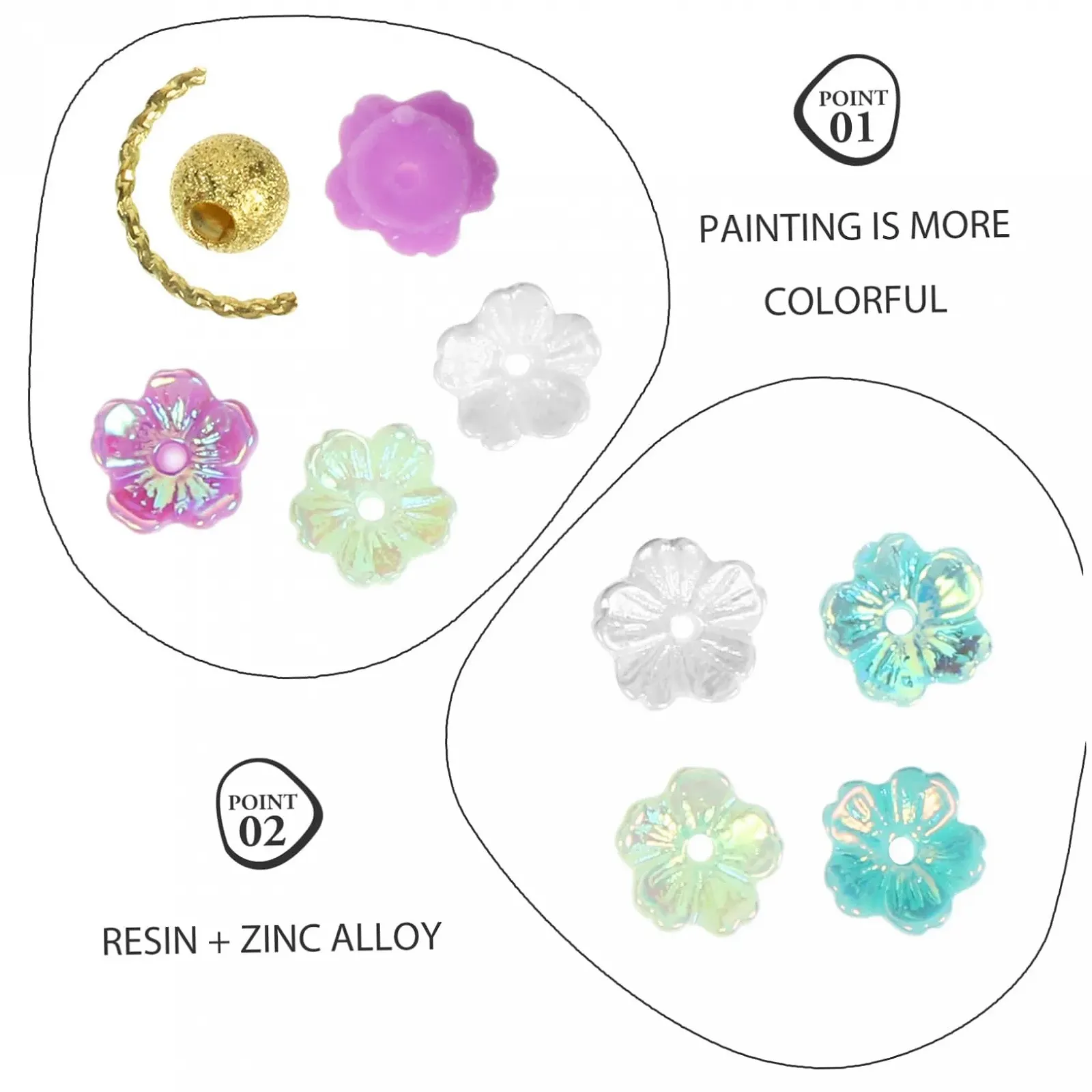 Подвески для декора ногтей FRCOLOR, цветок, цинковый сплав и смола, фото №3