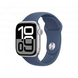 Смарт-часы Apple Series 10 (GPS 42мм) Серебристый корпус, джинсовый спортивный ремешок (M/L) - Фото 1