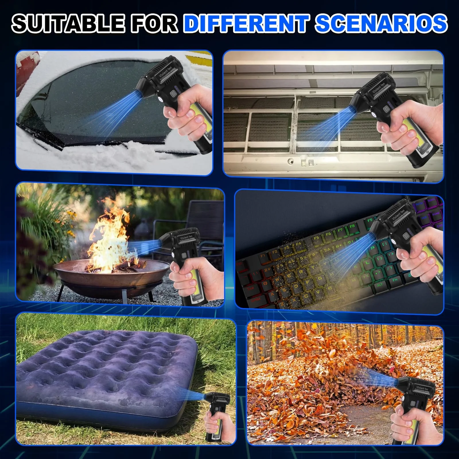 Аккумуляторная воздуходувка и пылесос 2-в-1 110 000 об/мин 8000 мАч с набором для чистки и LED-подсветкой, фото №6