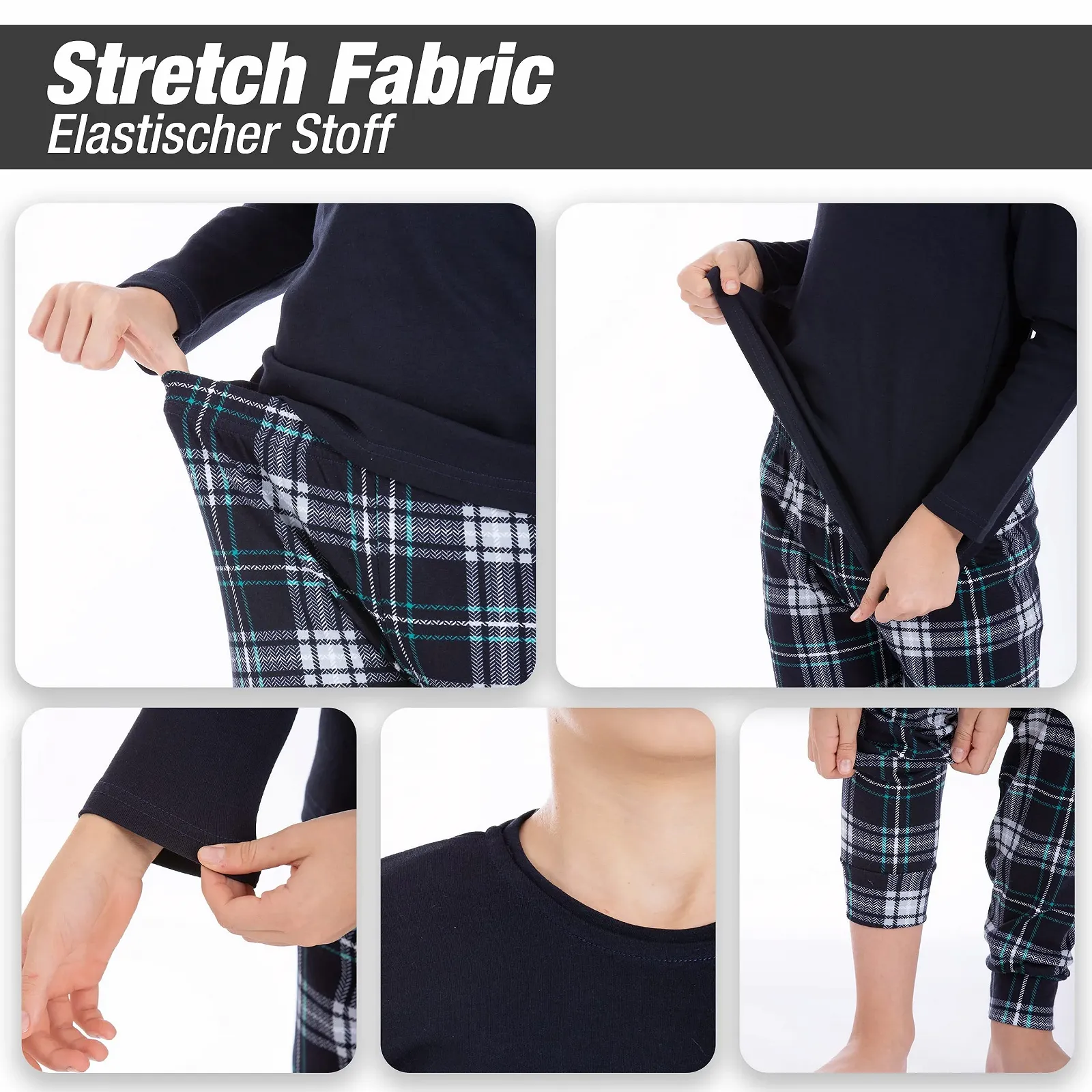 Пижама LOREZA для мальчиков, с длинными рукавами, 100% хлопок, тёплый интерлок в клетку, фото №4