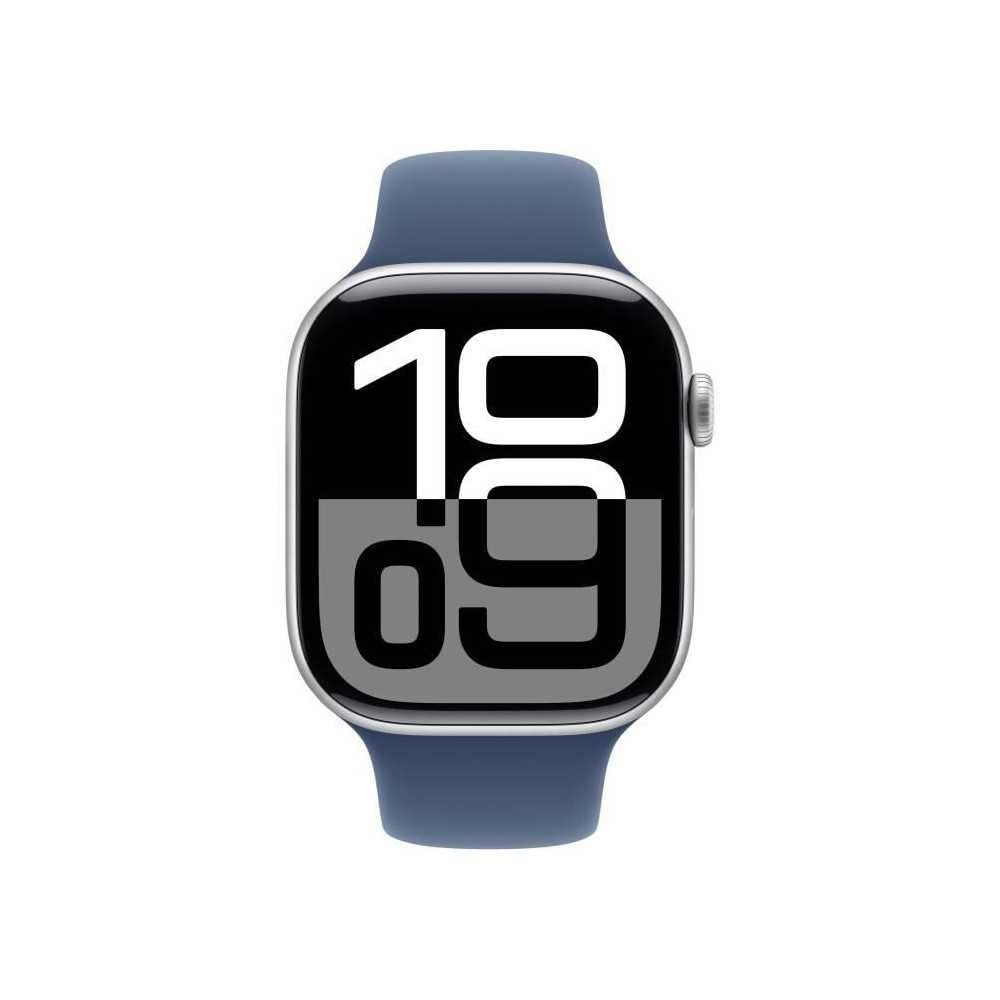 Смарт-годинник Apple Series 10 (GPS + Cellular 46мм) Алюмінієвий корпус сріблястий, спортивний ремінець денім (M/L), фото №2