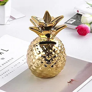 Скарбничка керамічна у формі ананаса Золота 13,5х9 см велика декоративна synthetic.ua - Фото 1