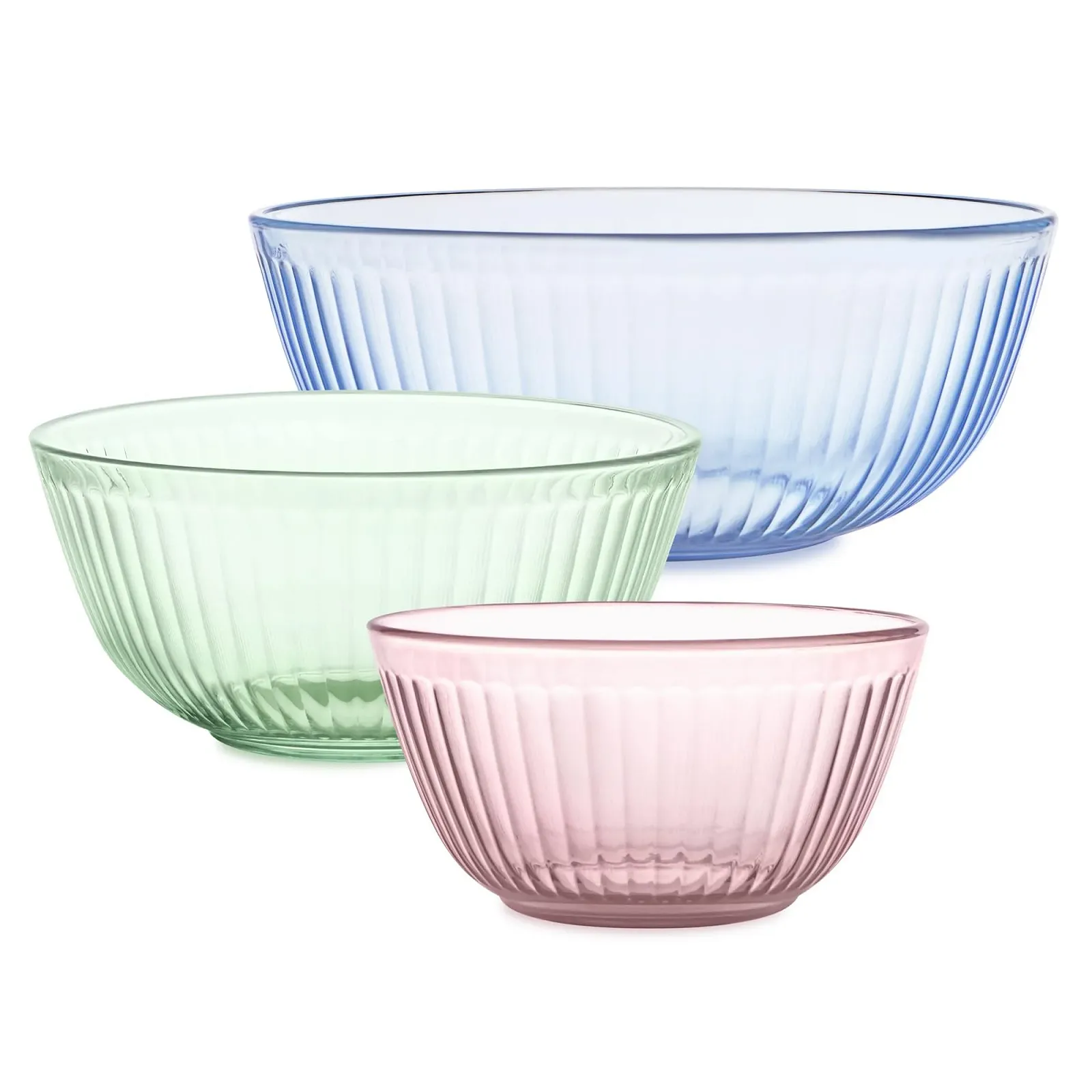 Набір скляних чаш для змішування Pyrex Colors 1.3 L 2.3 L 4.5 L рожевий/зелений без кришок, фото №1
