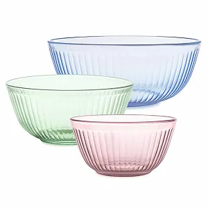 Набір скляних чаш для змішування Pyrex Colors 1.3 L 2.3 L 4.5 L рожевий/зелений без кришок - Фото 1