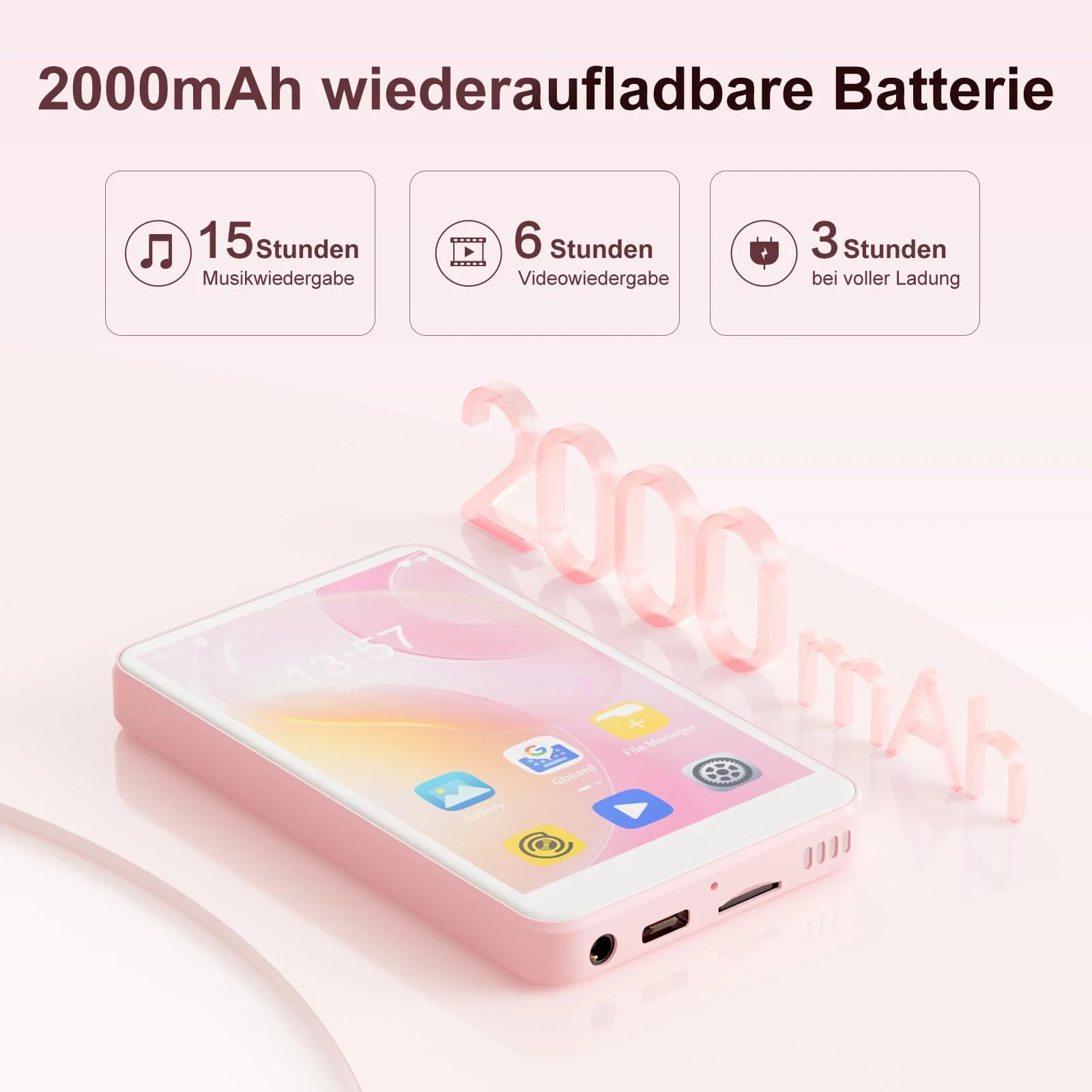MP3 плеер Oilsky 80GB Bluetooth, WiFi, 4 дюйма, 1080P, сенсорный экран, розовый, фото №6