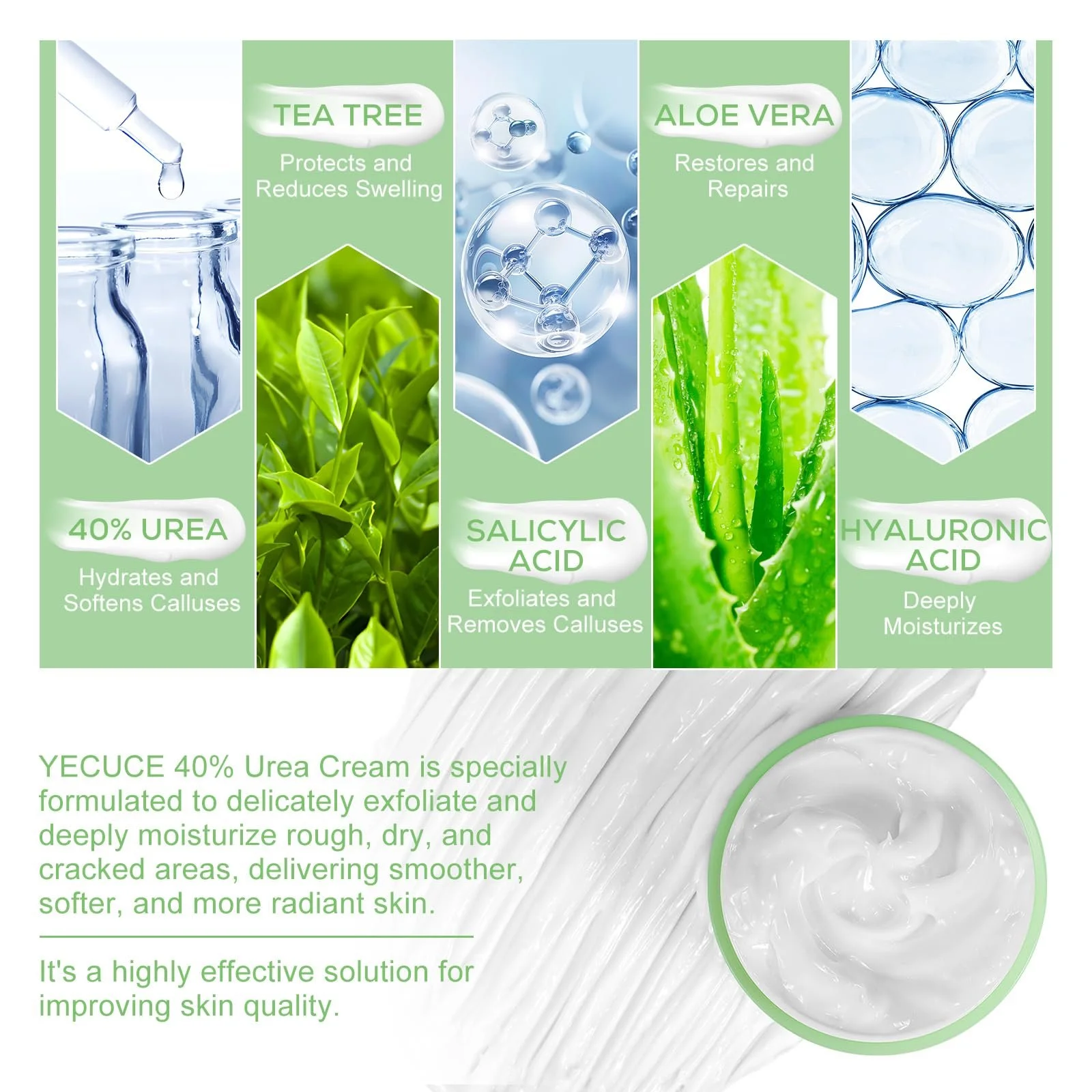 Крем для ніг Urea Cream 40% з гіалуроновою кислотою, чайним деревом та алое вера 120 г, фото №7