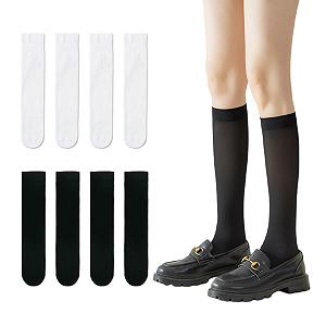 4 пары гольфов до колен, носки до икр, тонкие чулки, носки Jk, компрессионные носки для похудения икр, женские длинные носки, женские сексуальные гольфы до колен Черный, Белый, черный, белый - Фото 1