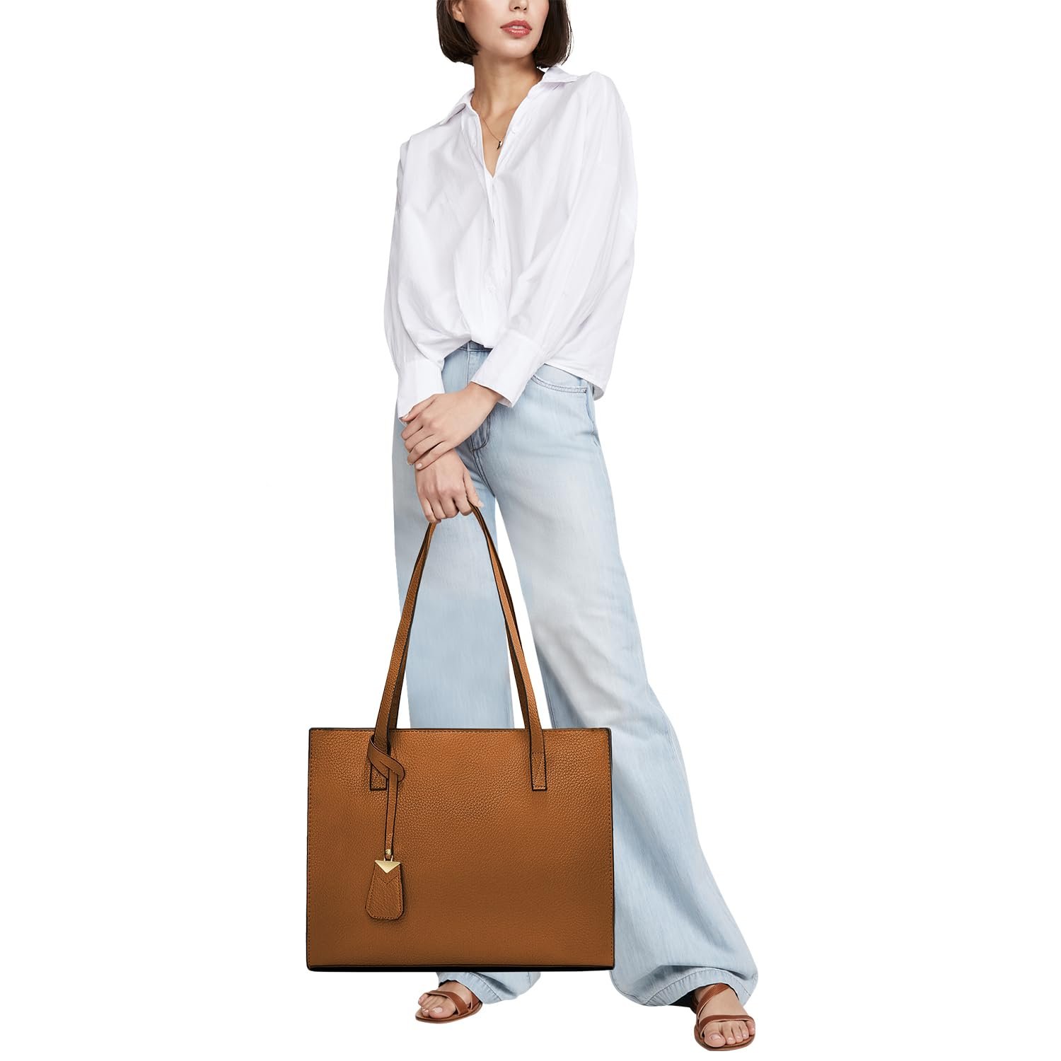 Сумка-тоут женская из искусственной кожи CCKUU, однотонная, с ручками сверху для работы, учебы и шоппинга, фото №3